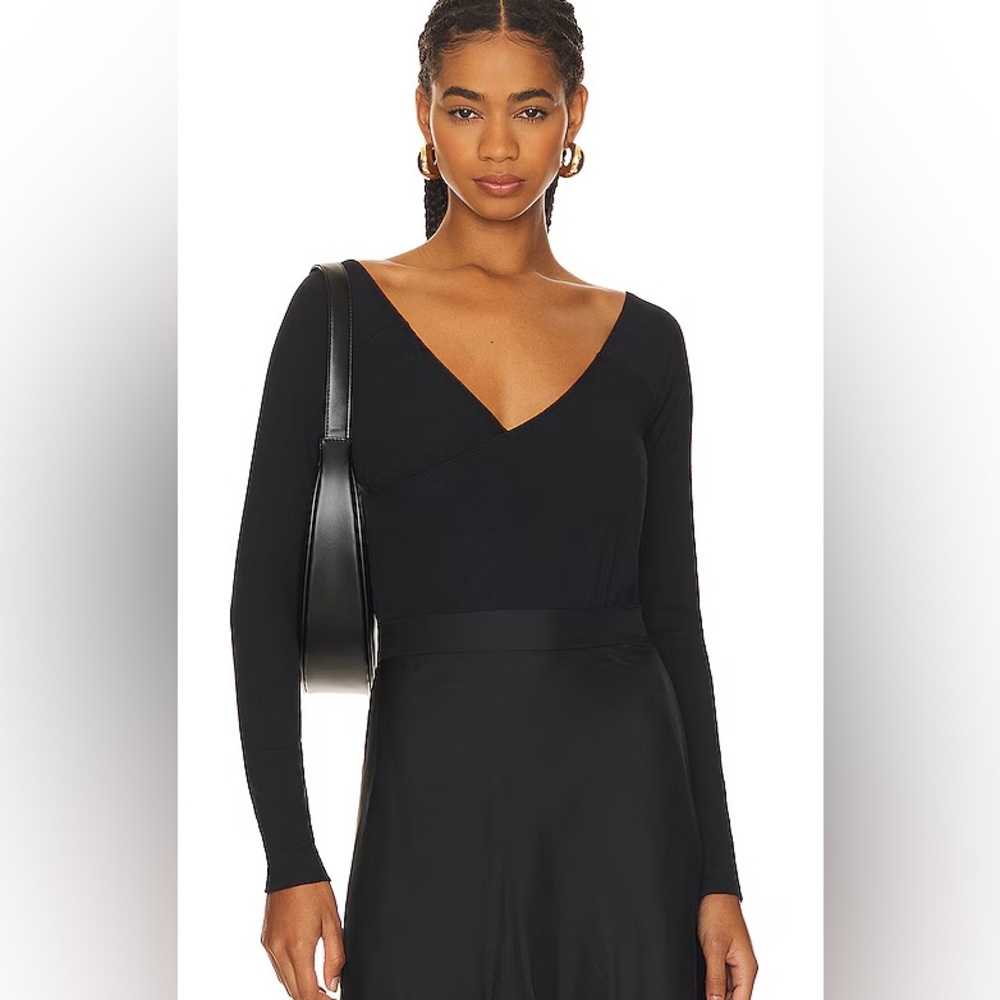Skin Worldwide Nora Long Sleeve Bodysuit Top Black Surplice Size 1 Small